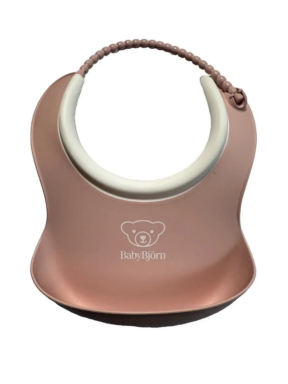 BabyBjorn Soft Bib Pink Silicone Adjustable Catch Pocket Made in Sweden